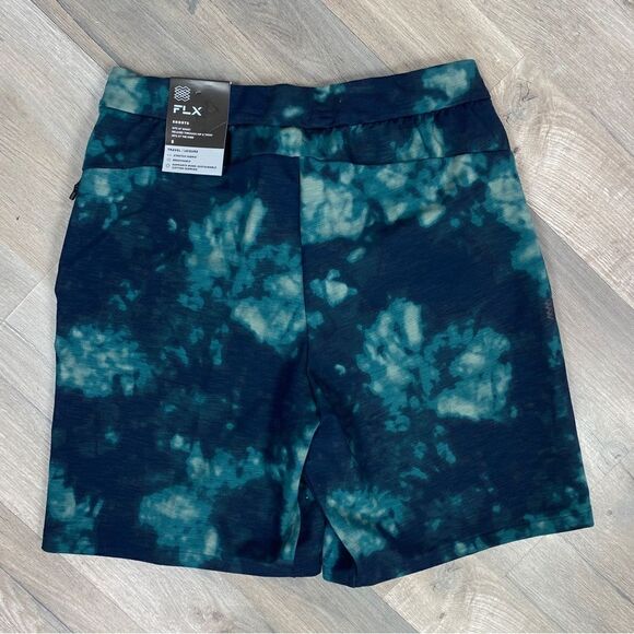 FLX Tie Dye Knit Leisure Shorts Navy Aqua Small - Picture 3 of 12